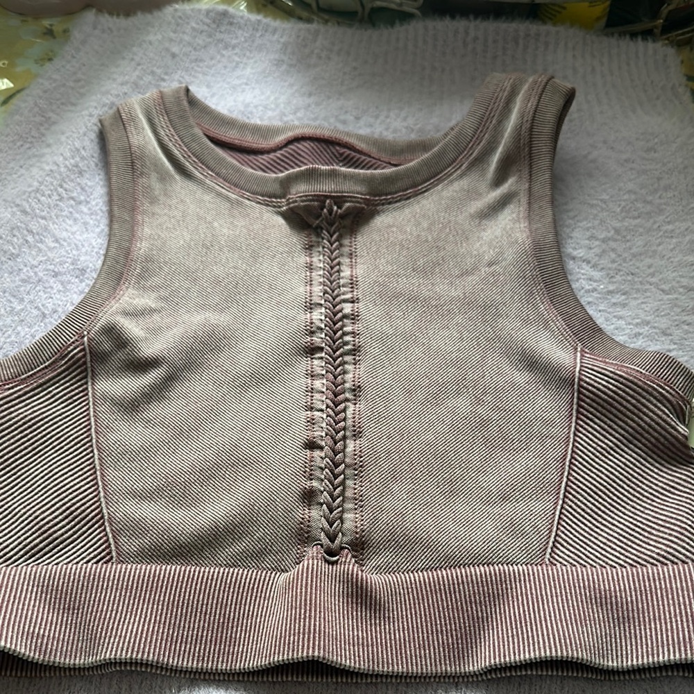 Purple Ribbed Crop Tank Top